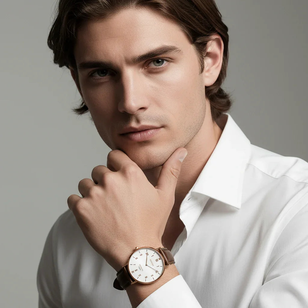 Close-up portrait with hand near chin