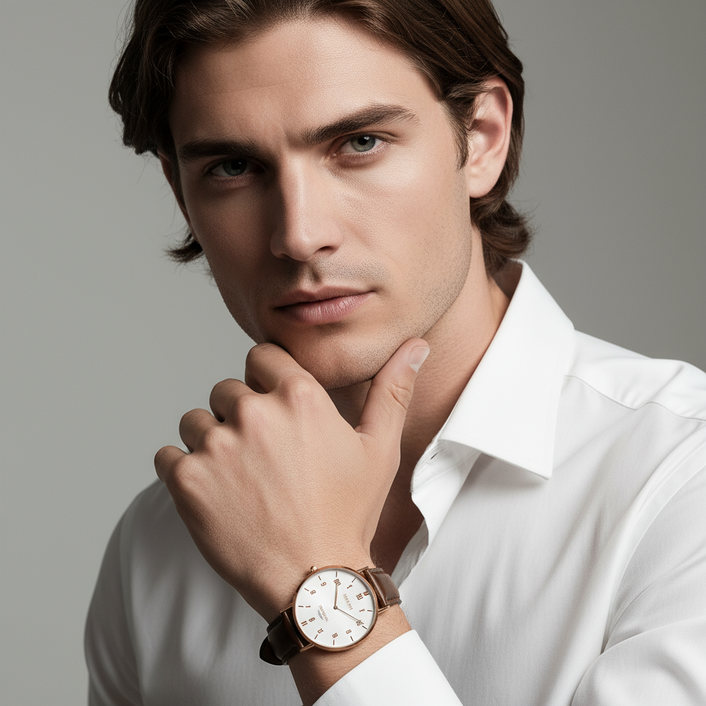 Close-up portrait with hand near chin