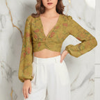 Close-up shot focusing on v-neck and sleeve details