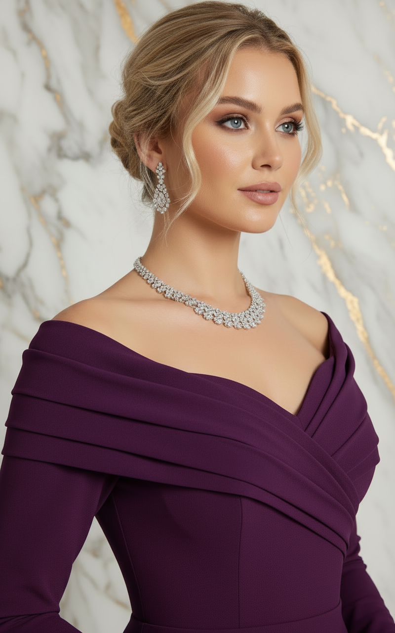 Close-up shoulder and neckline - Purple gown
