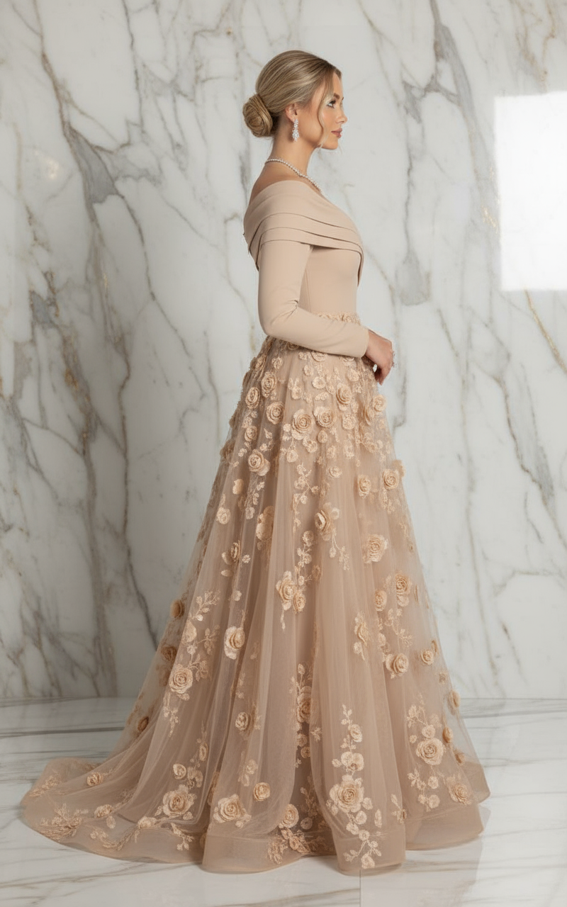 Close-up side silhouette - Beige gown