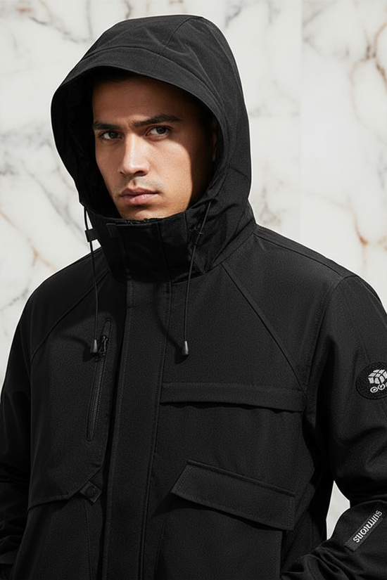 Close-up with hood up