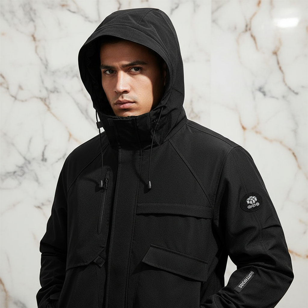 Close-up with hood up