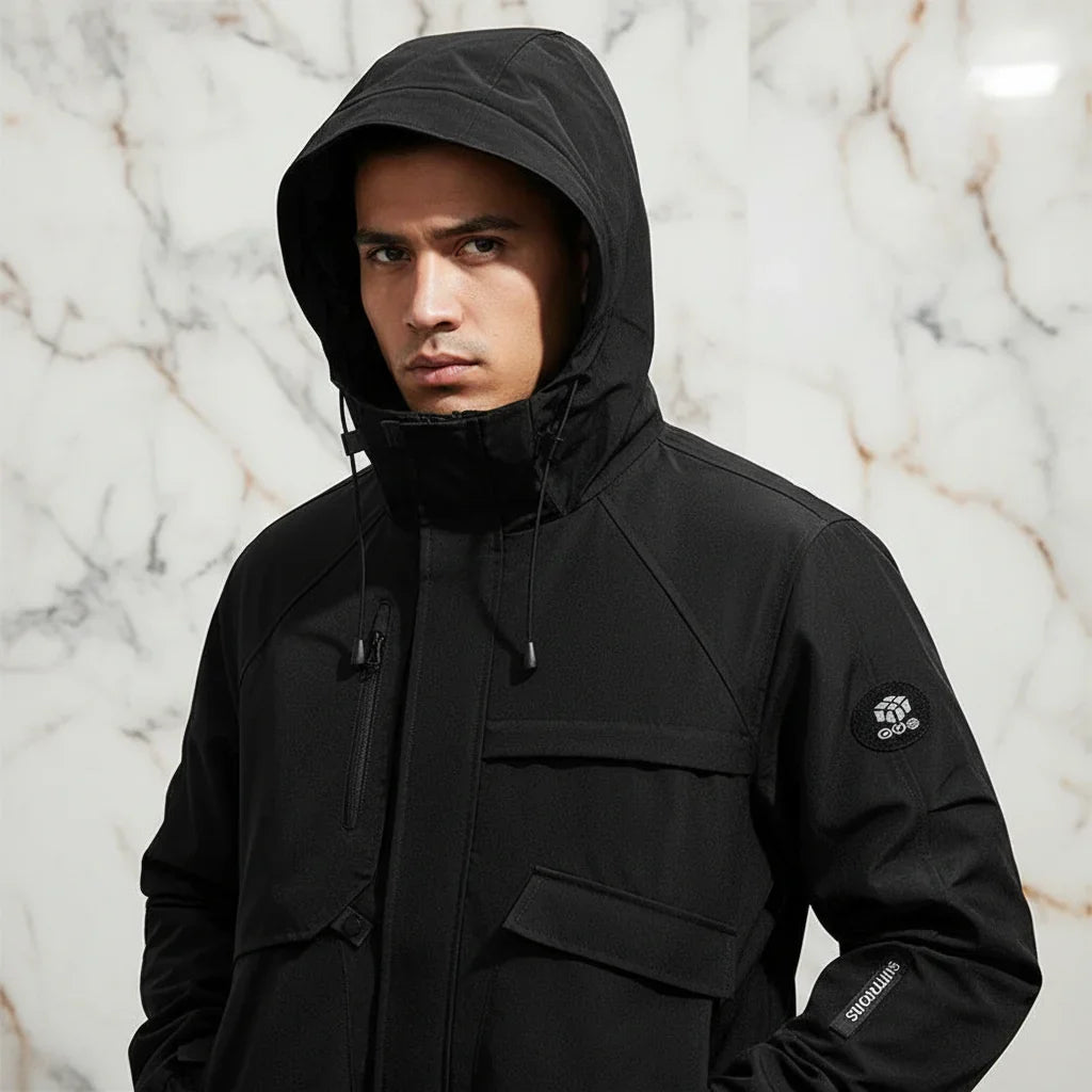 Close-up with hood up