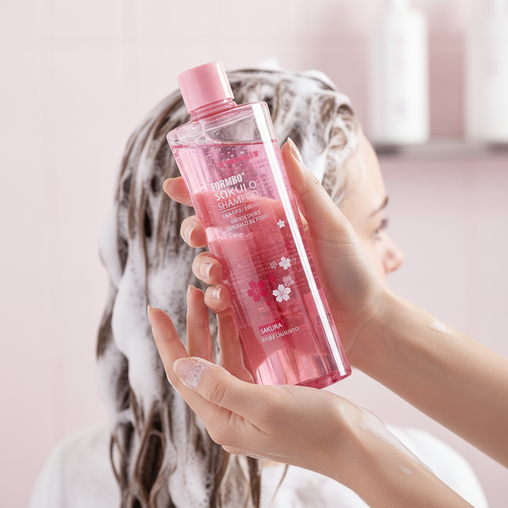 Close-up with shampoo bottle