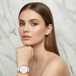 Close-up with sleek hair framing face