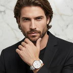 Close-up with styled brown hair