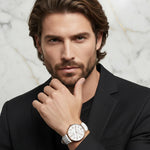 Close-up with styled brown hair
