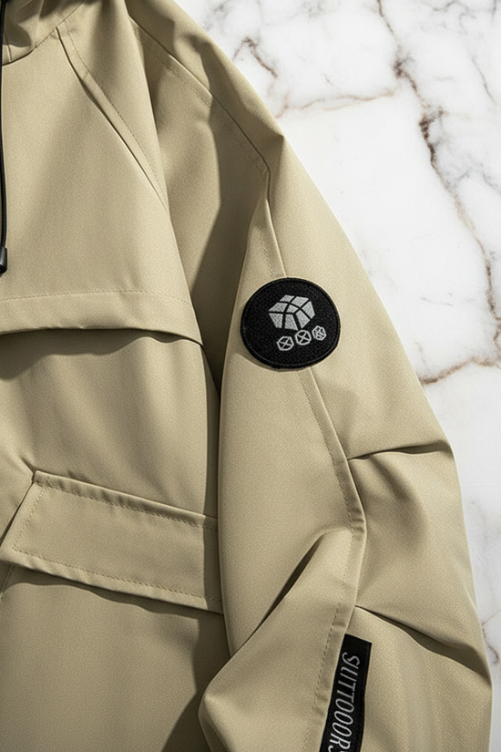 Close-up zipper pull and fabric texture