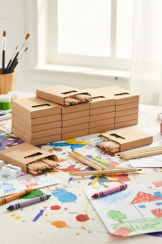 Colored pencils in art studio