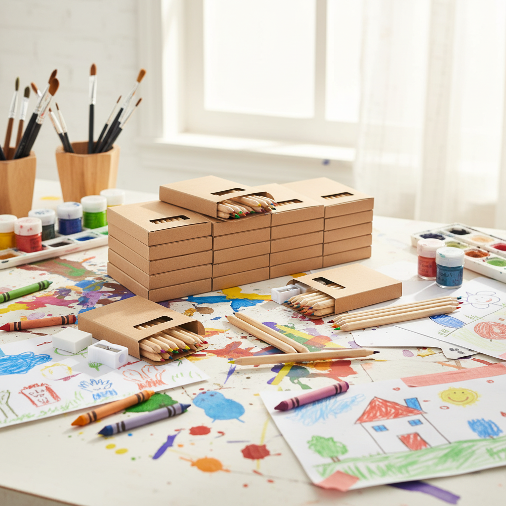 Colored pencils in art studio