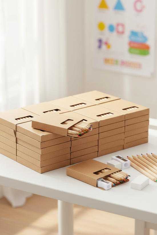 Colored pencils on children's desk