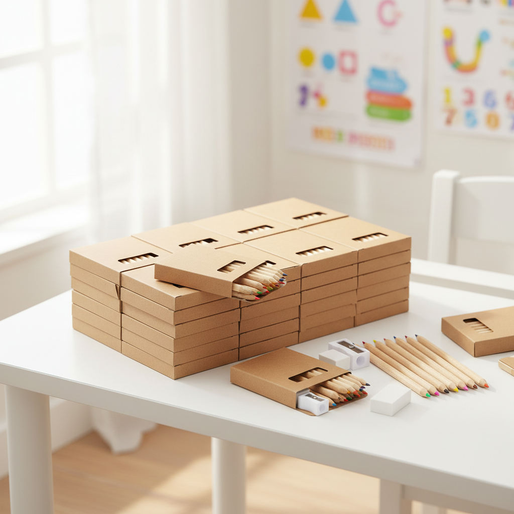 Colored pencils on children's desk