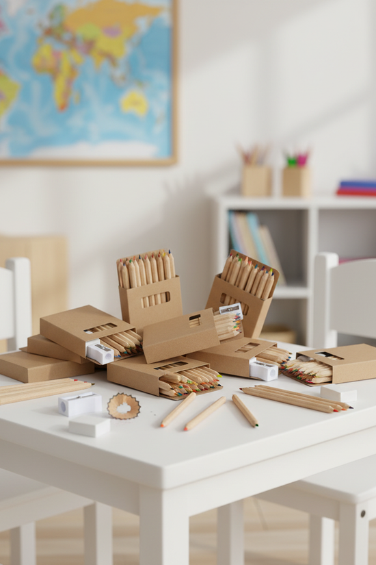 Colored pencils on white desk