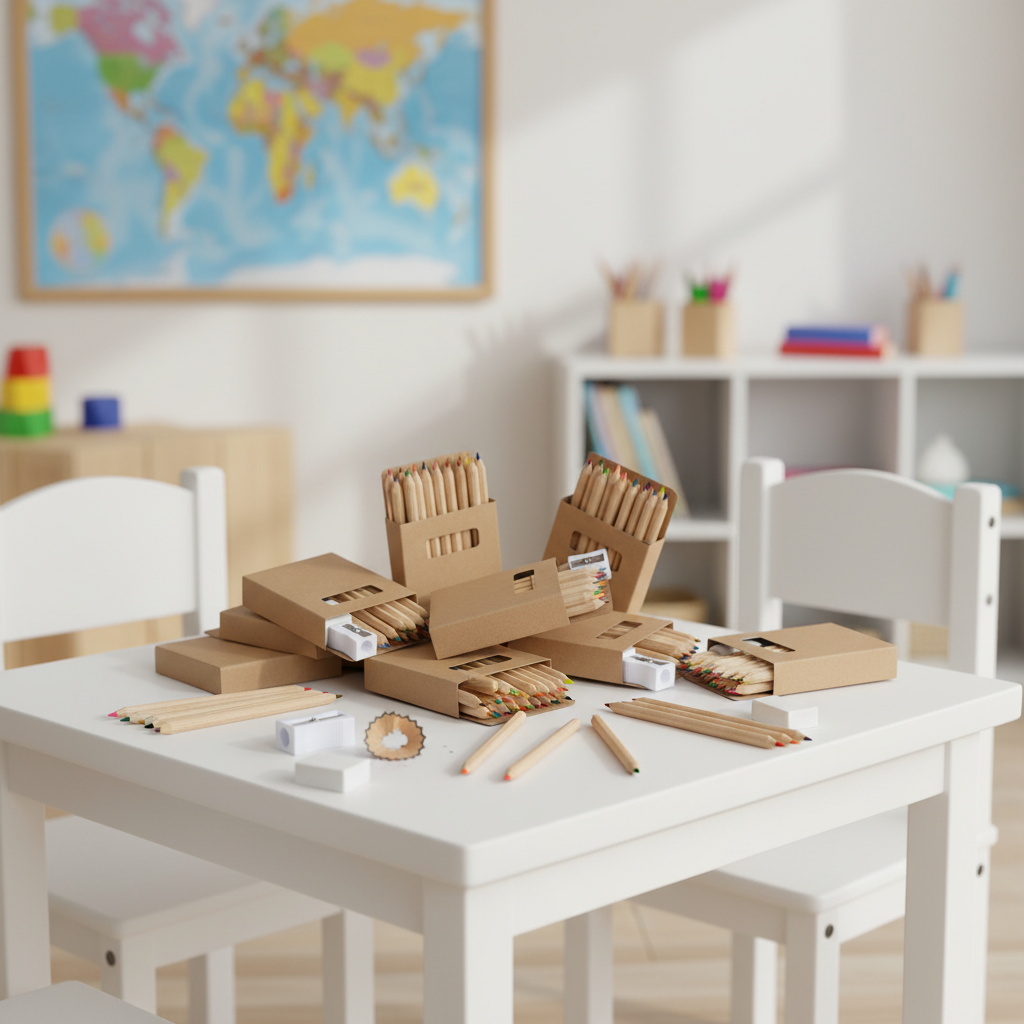 Colored pencils on white desk