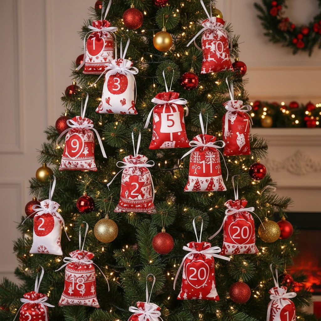 Complete Christmas tree with advent bags