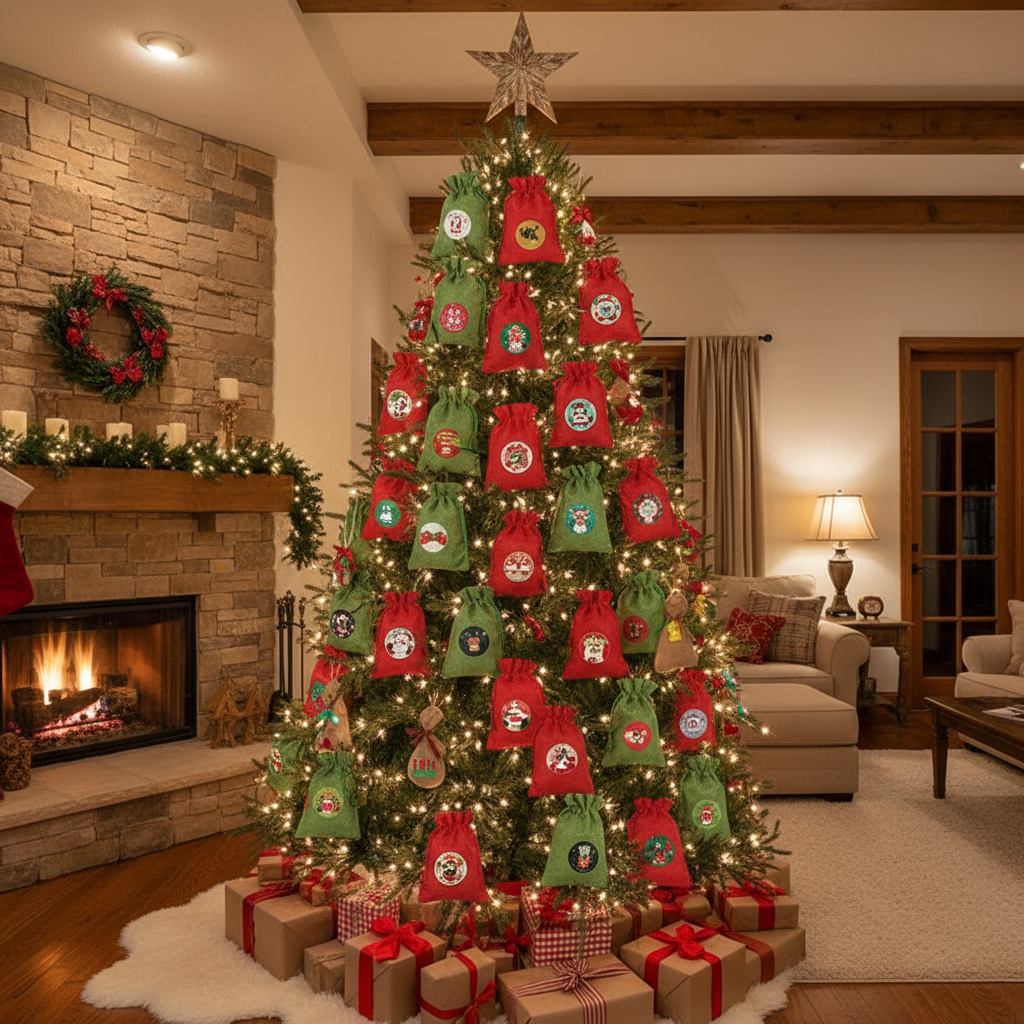 Complete farmhouse Christmas tree display