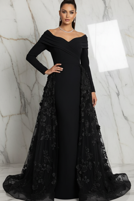 Confident pose with hand on hip - Black gown