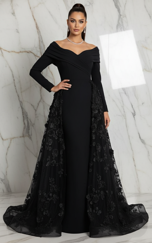 Confident pose with hand on hip - Black gown