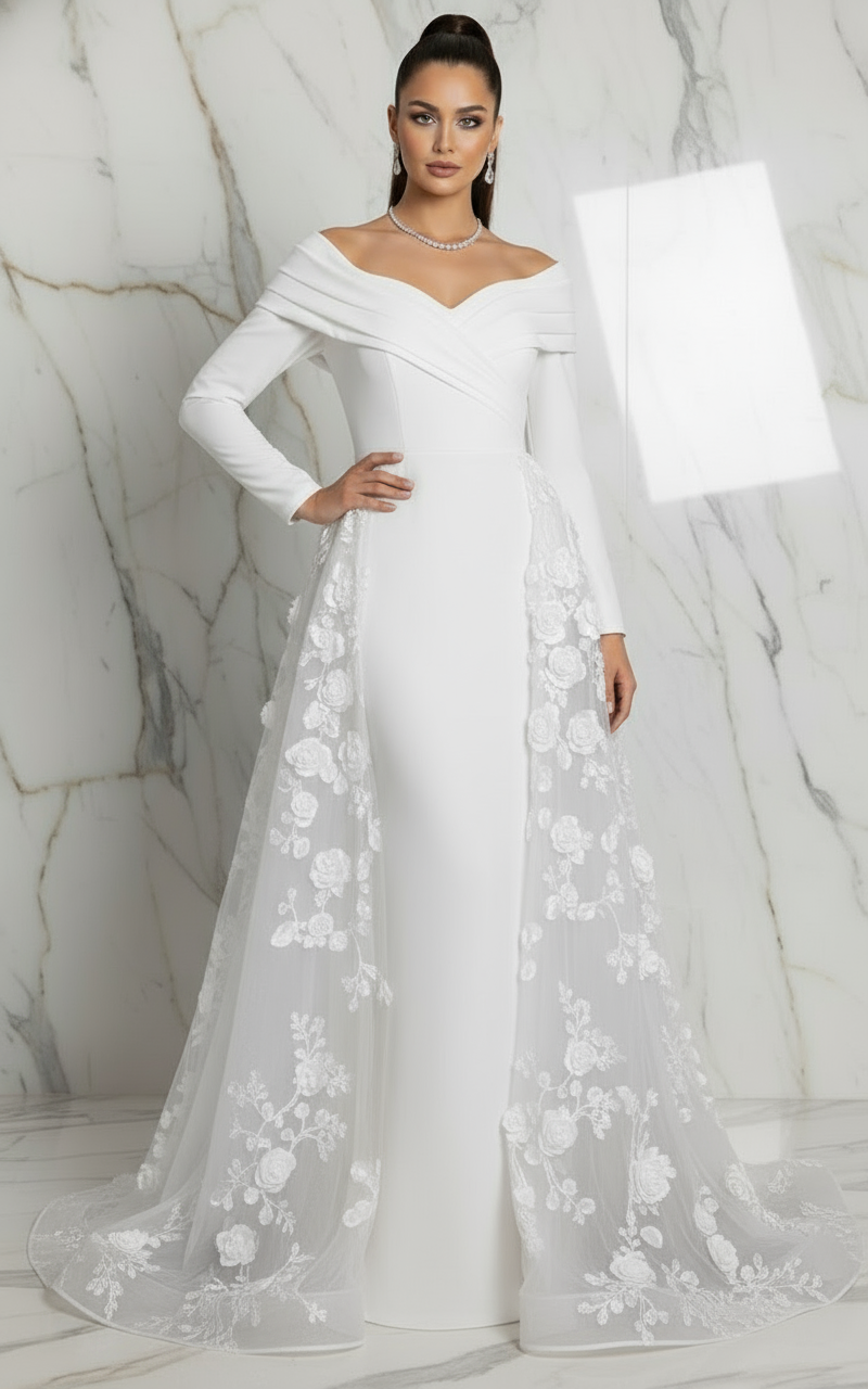 Confident pose with hand on hip - White gown