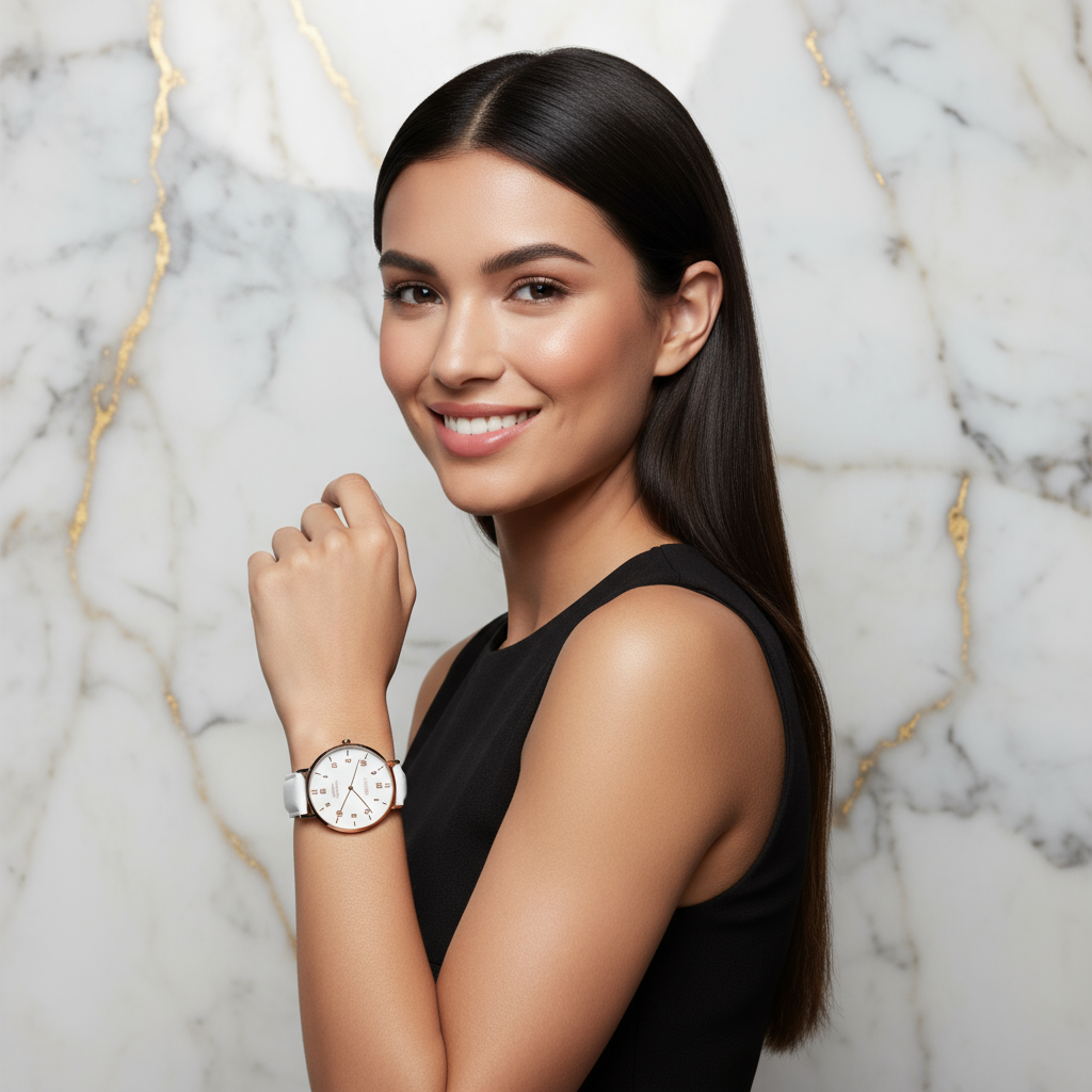 Confident smile with straight hair