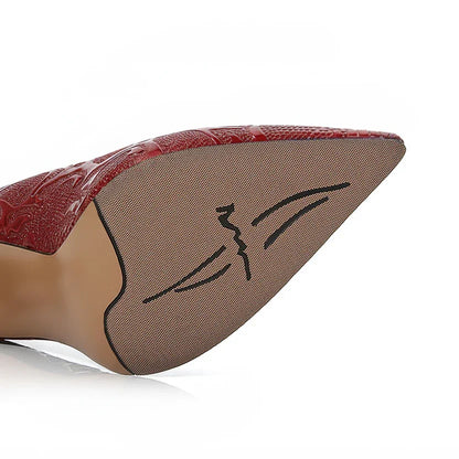 Embossed Snake Ultra High Heels Red Pumps