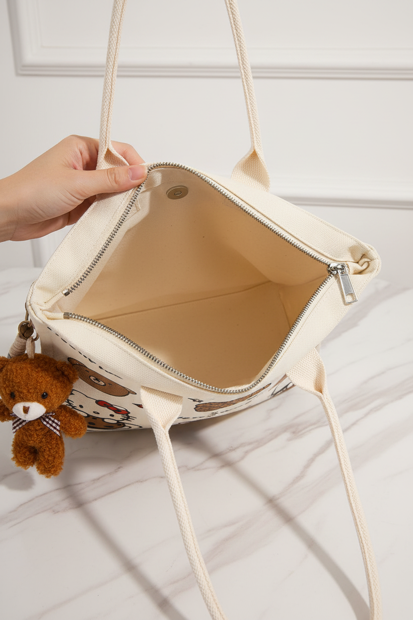 Cream Bag Interior with Zipper