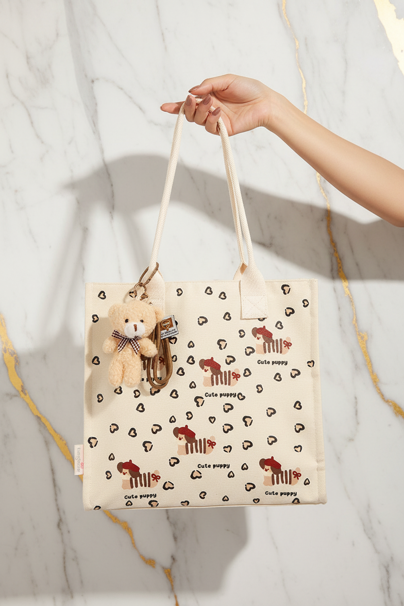 Cream Cute Puppy Bag