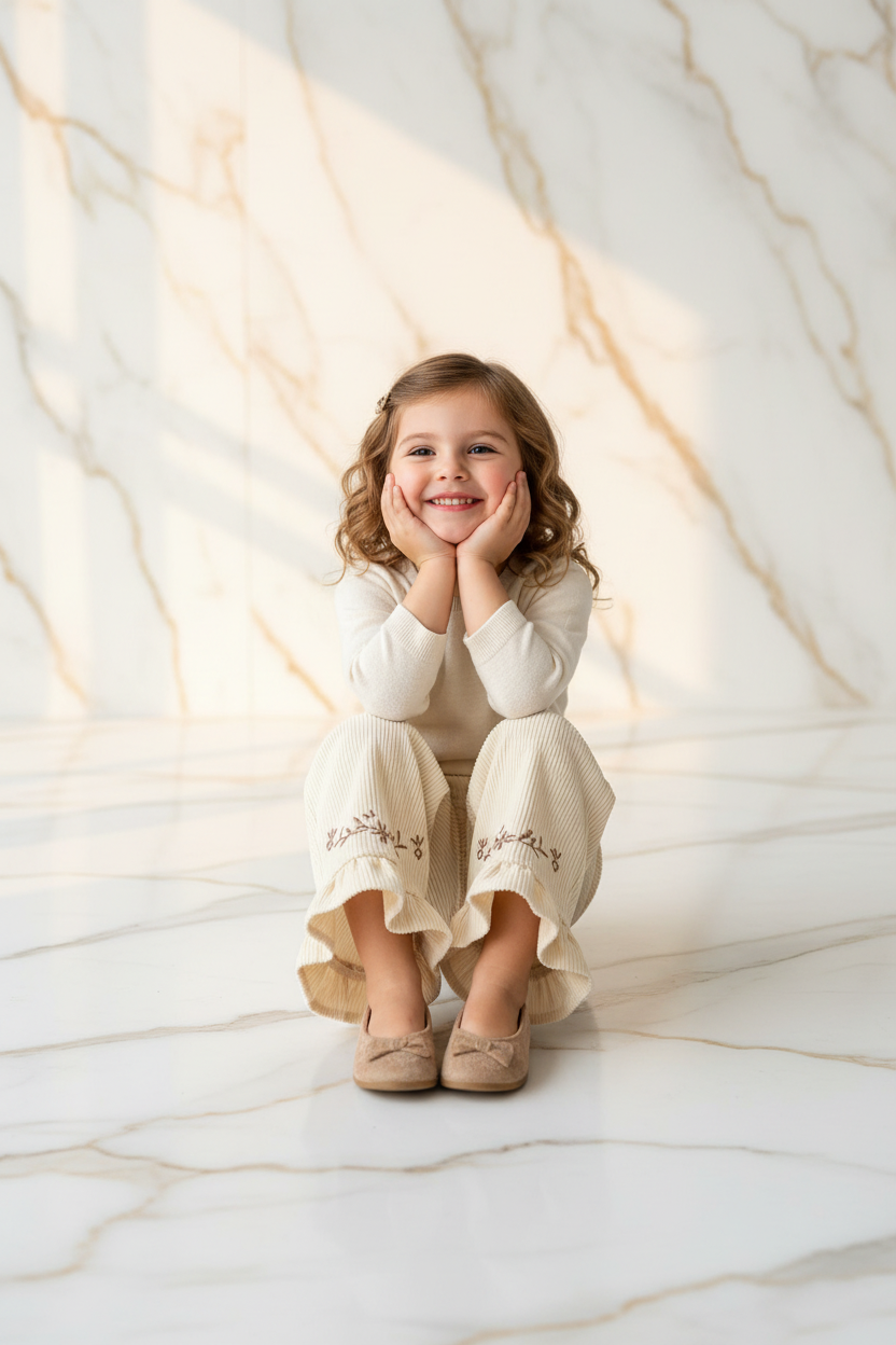 Cream Pants Girl Sitting Cute