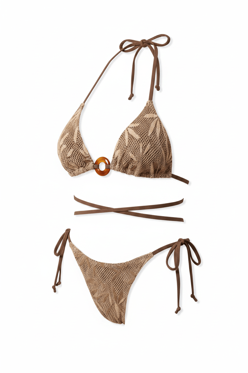 Crochet Bikini Flat Lay Three Quarter