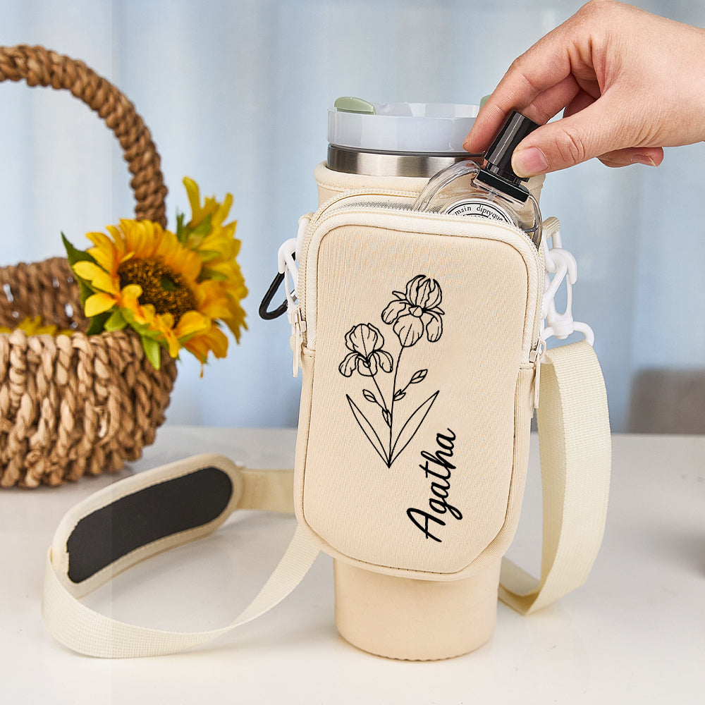 Birth Flower Waterproof Bottle Carrier Tumbler Bag