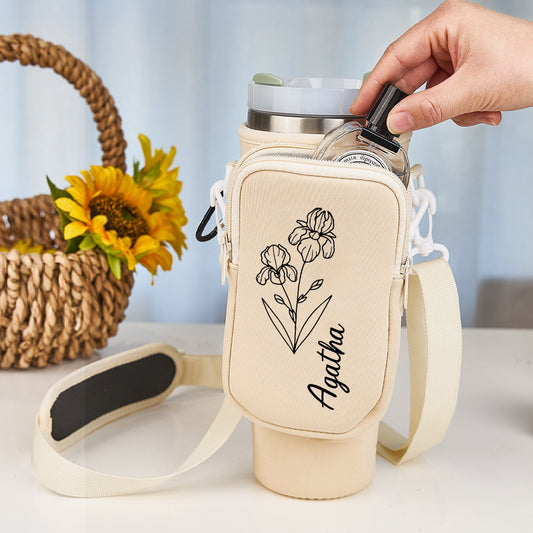 Birth Flower Waterproof Bottle Carrier Tumbler Bag