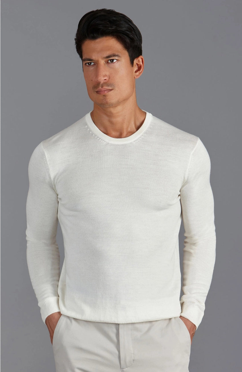 Premium Extra Fine Merino Wool White Sweater