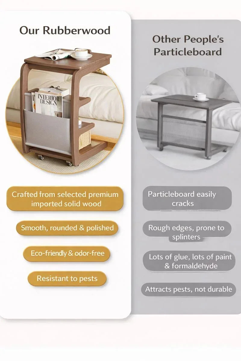 Solid Wood Movable Sofa Side Table