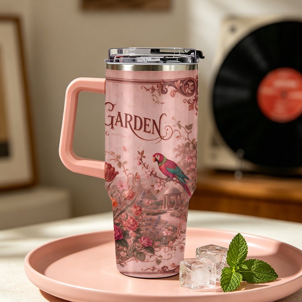 Larg Stainless Steel Tumbler With Light Pink Handle