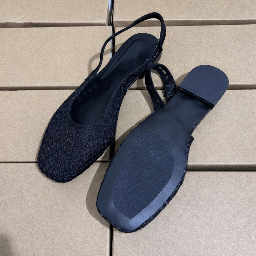 Niche Handmade Woven Fishnet Toe Black Sandals