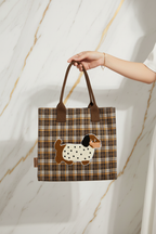 Dark Brown Plaid Dog Bag - Marble Background