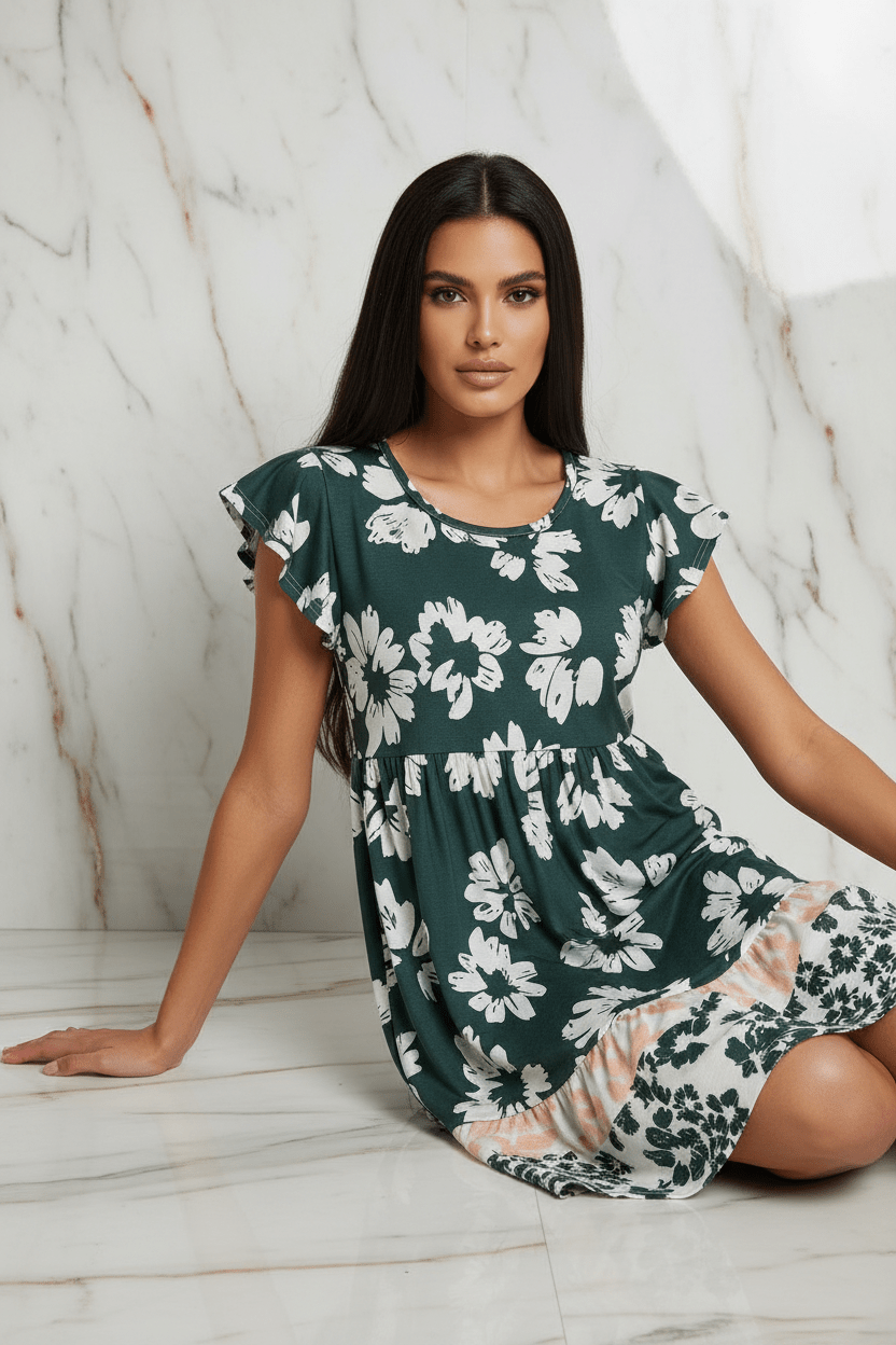 Dark Green Dress - Floor Sitting
