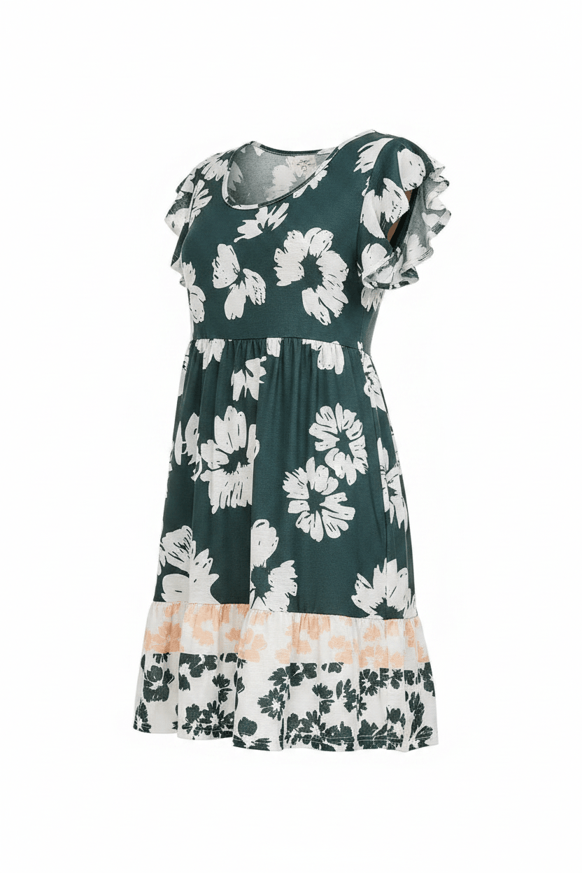 Dark Green Dress - Ghost Mannequin Three Quarter