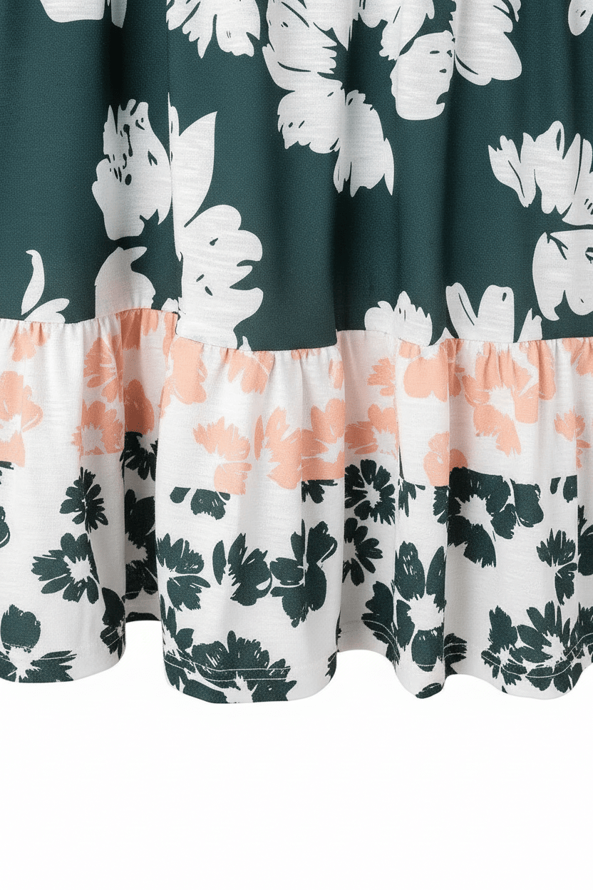 Dark Green Dress - Ruffle Hem Detail