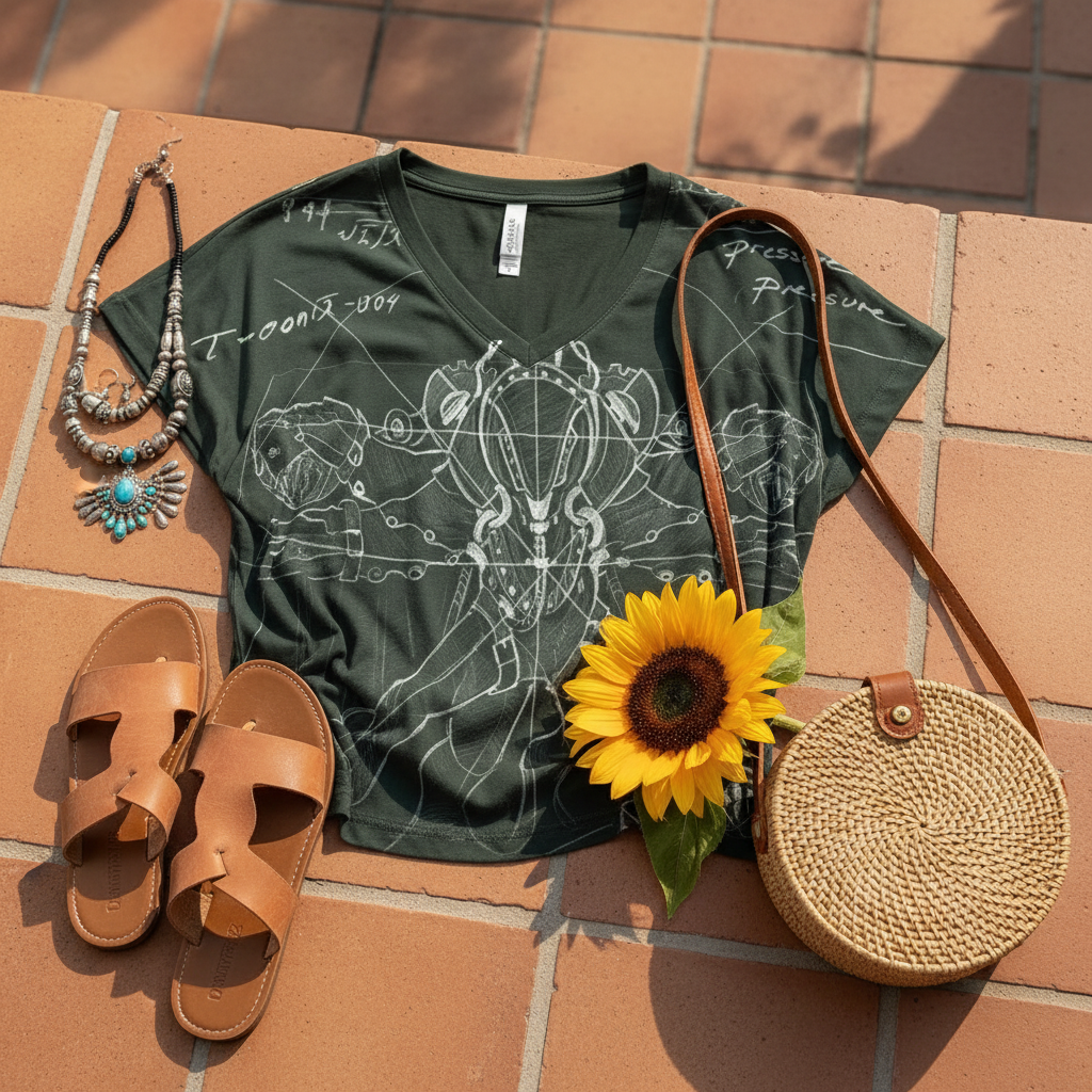 Dark Green T-Shirt Bohemian Style