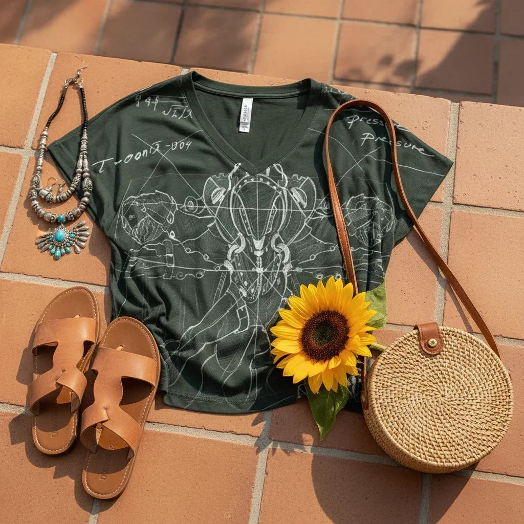 Dark Green T-Shirt Bohemian Style