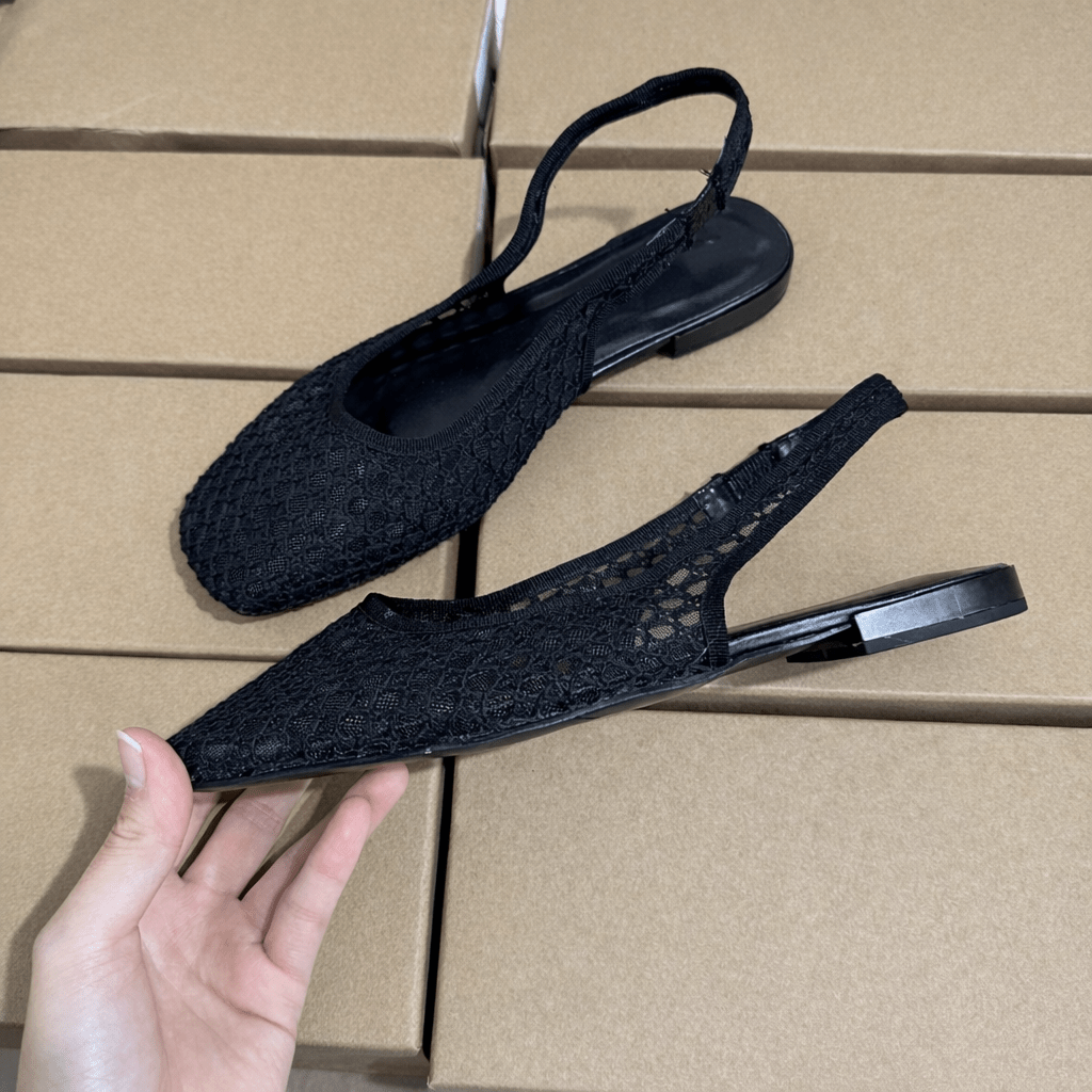 Niche Handmade Woven Fishnet Toe Black Sandals