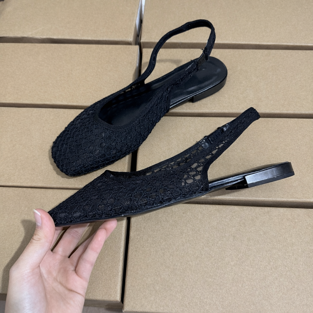 Niche Handmade Woven Fishnet Toe Black Sandals