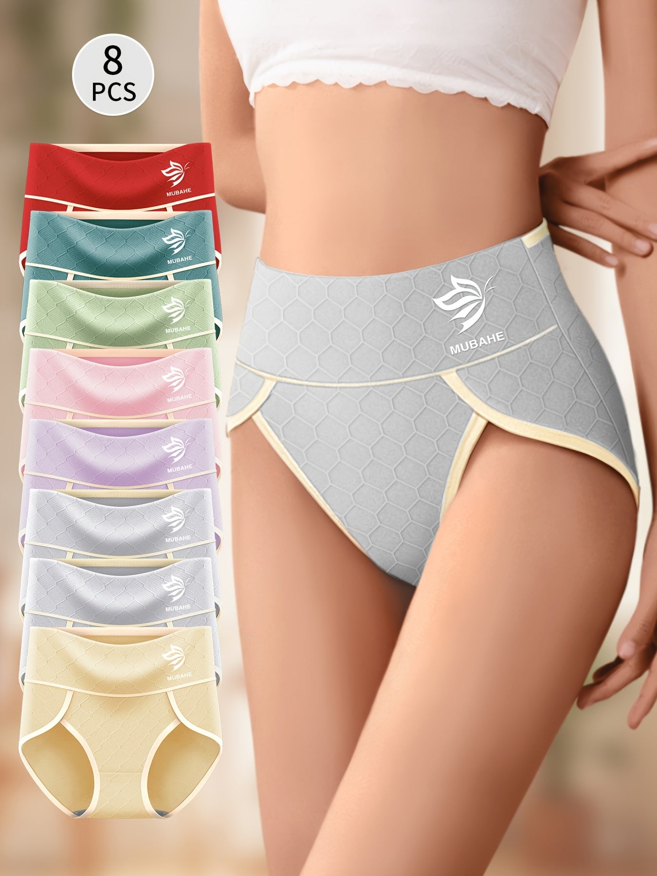 8 Pieces Cotton High-Waist Sexy Breathable Stretch Briefs