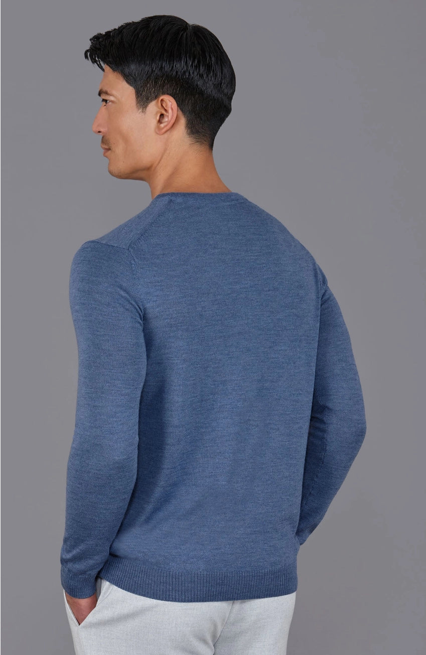 Premium Extra Fine Merino Wool Denim Blue Sweater