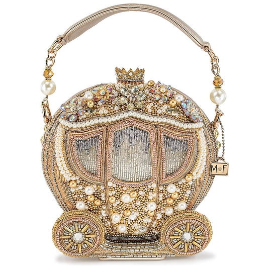 Luxurious Beaded Gold Carriage Handbag, Elegant Top Handle Evening Bag for Women