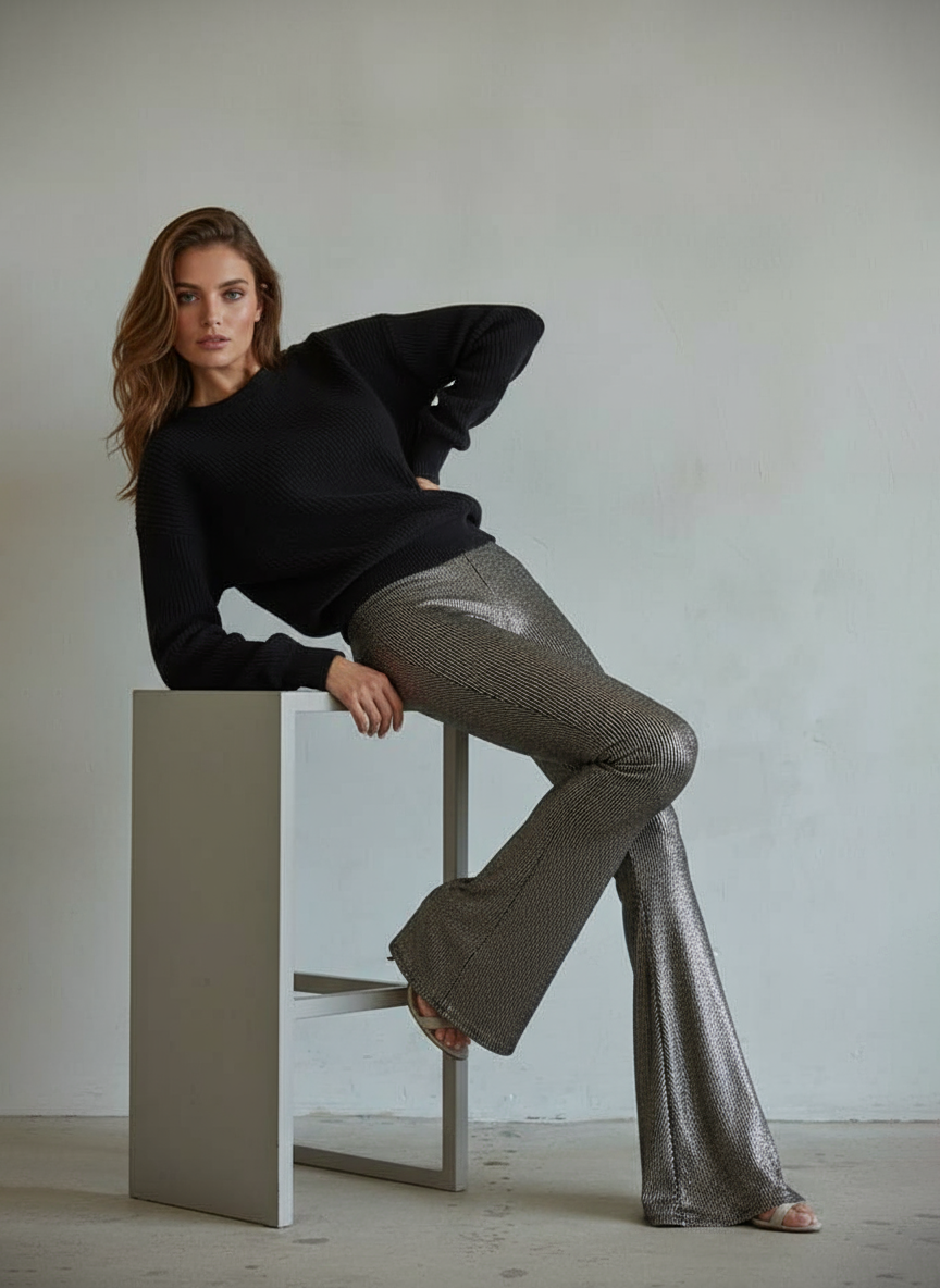 Comfortable High Waist Rib Knit Bootcut Pants