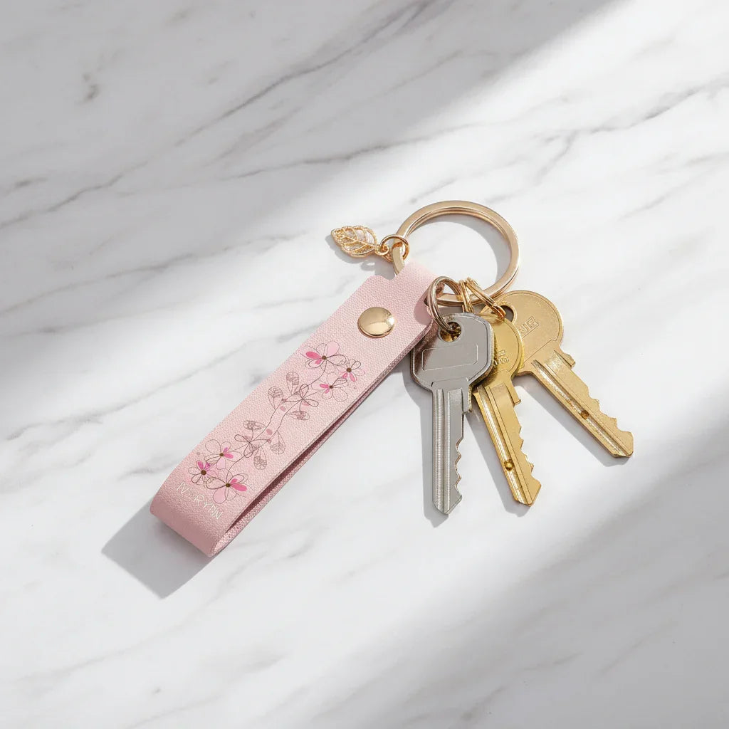 Diagonal composition on marble with keys and charm