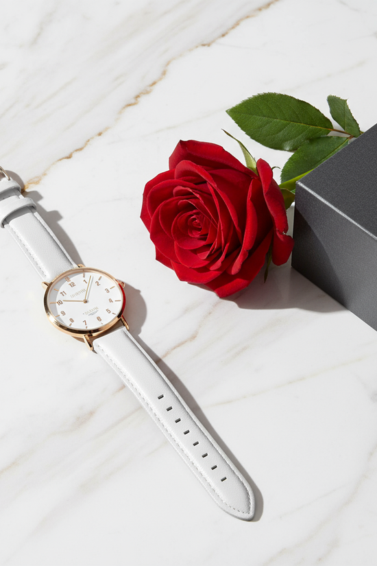 Diagonal composition with watch and rose